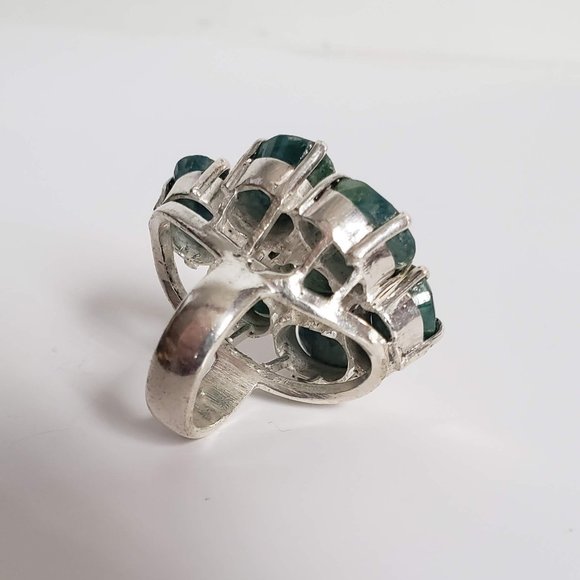HUGE 925 Natural EMERALD Ring Corundum Native Artist 12mm stones Sterling Silver - Picture 12 of 14